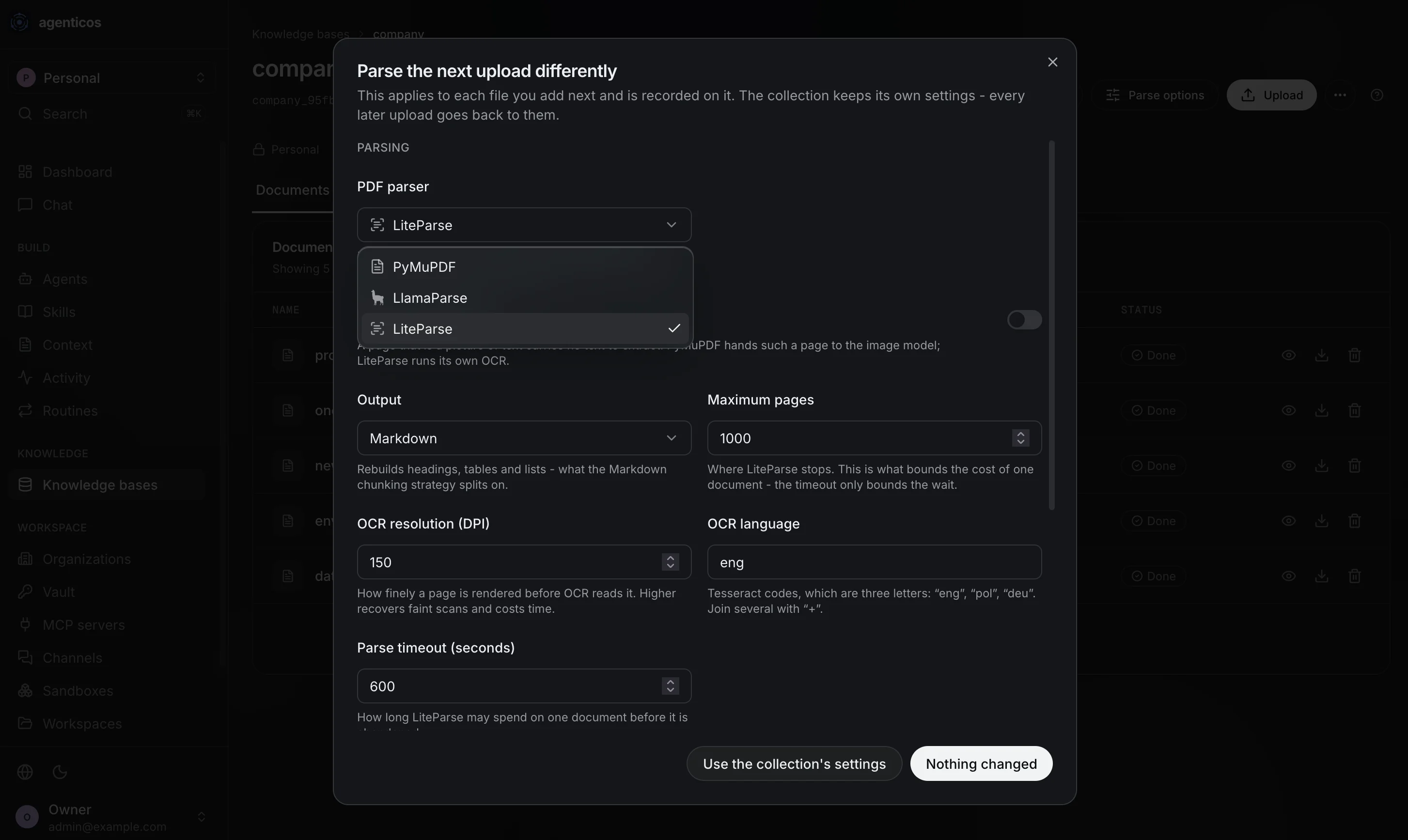 Parsing, per upload