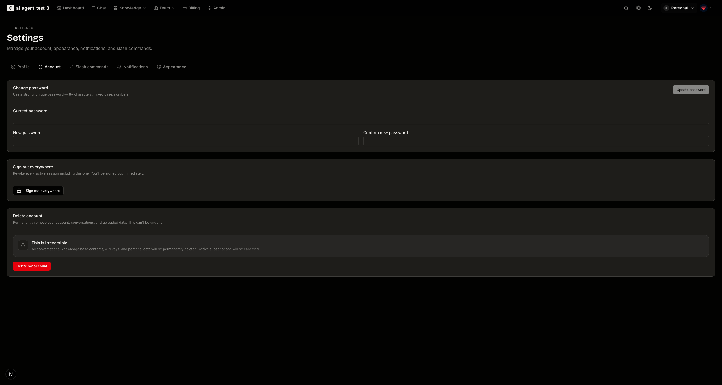 Account — dark