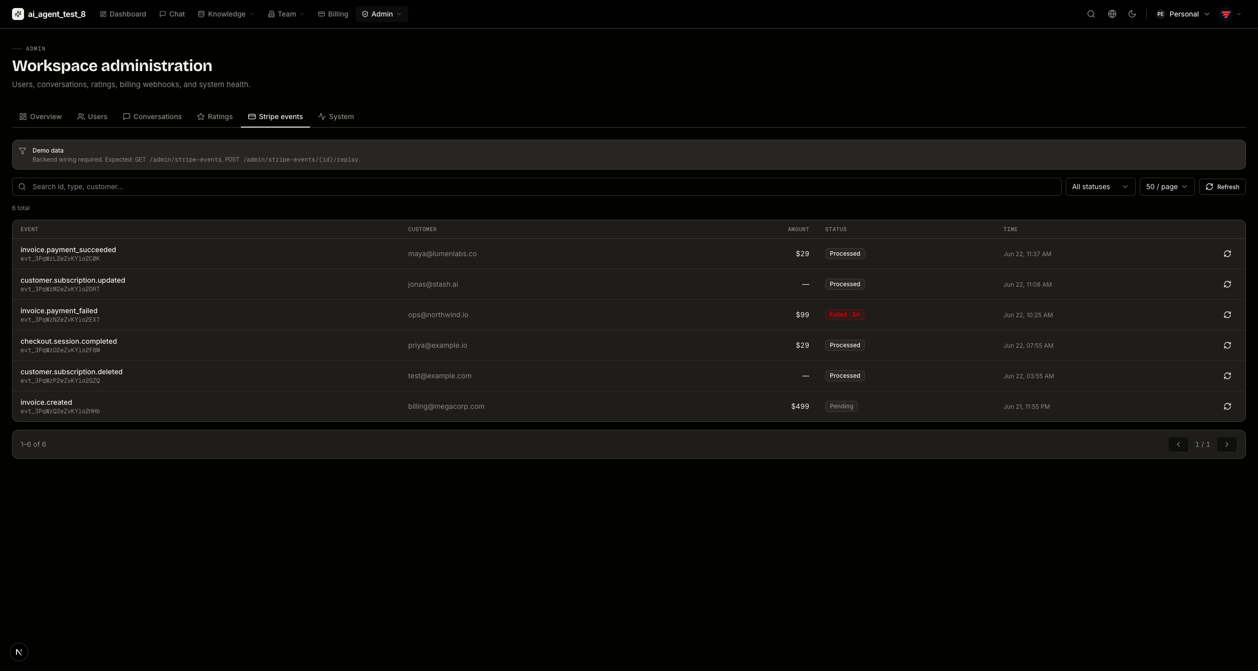 Stripe events — dark