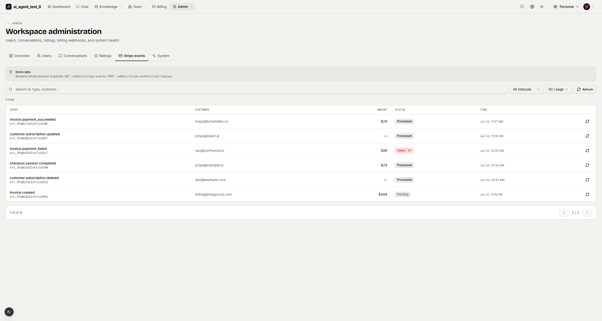 Stripe events — light
