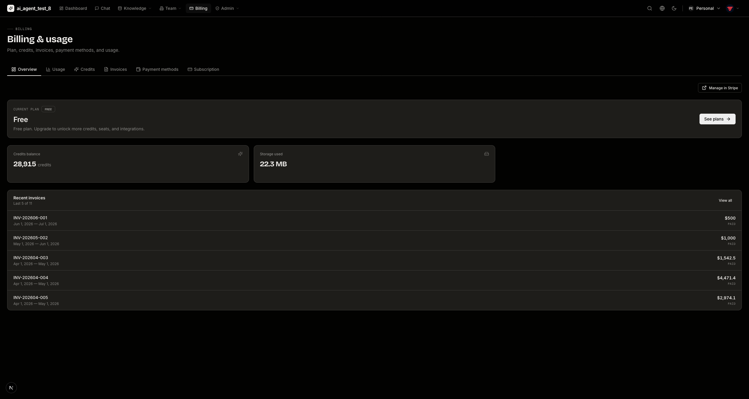 Billing overview — dark