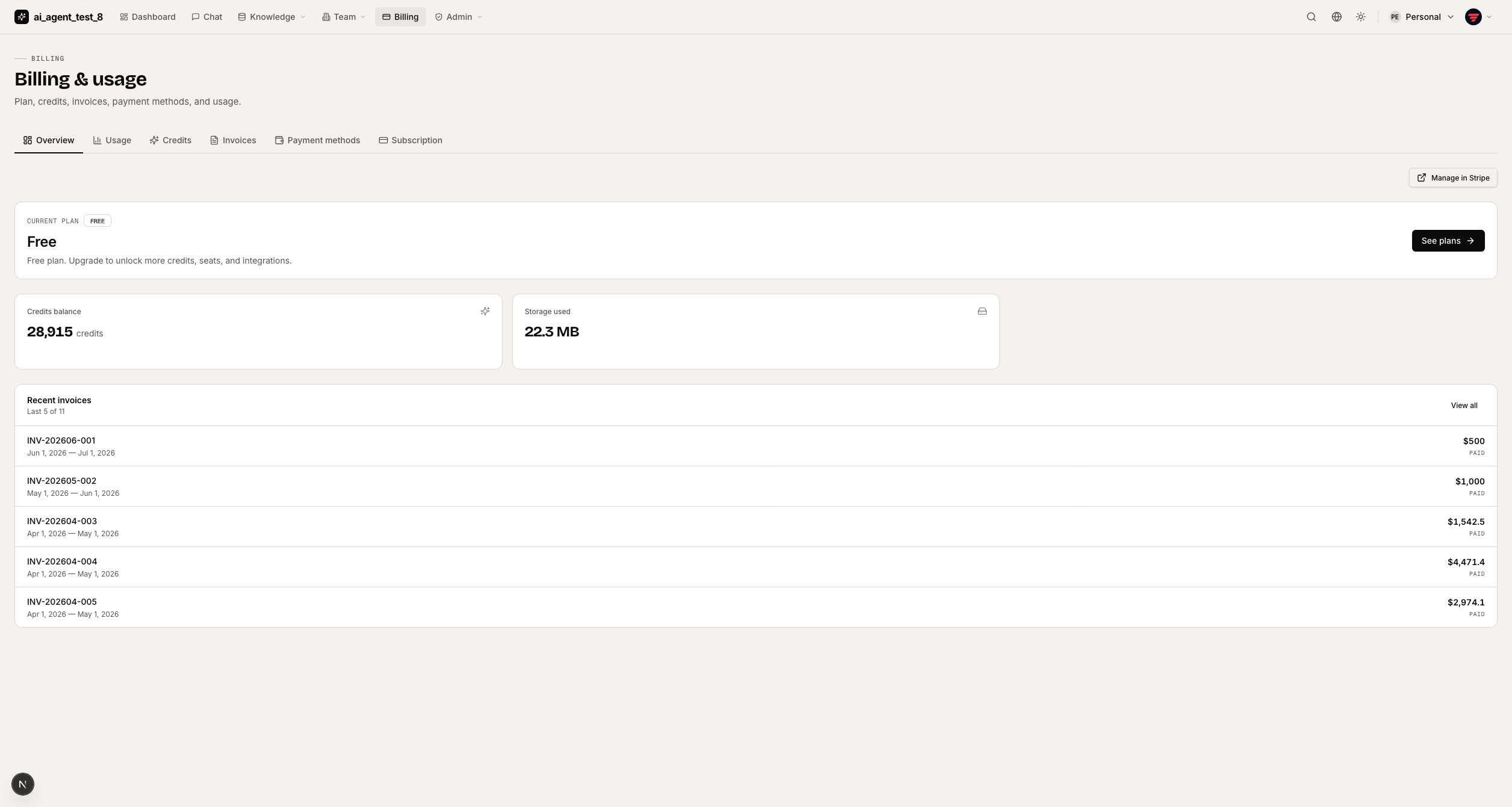 Billing overview — light