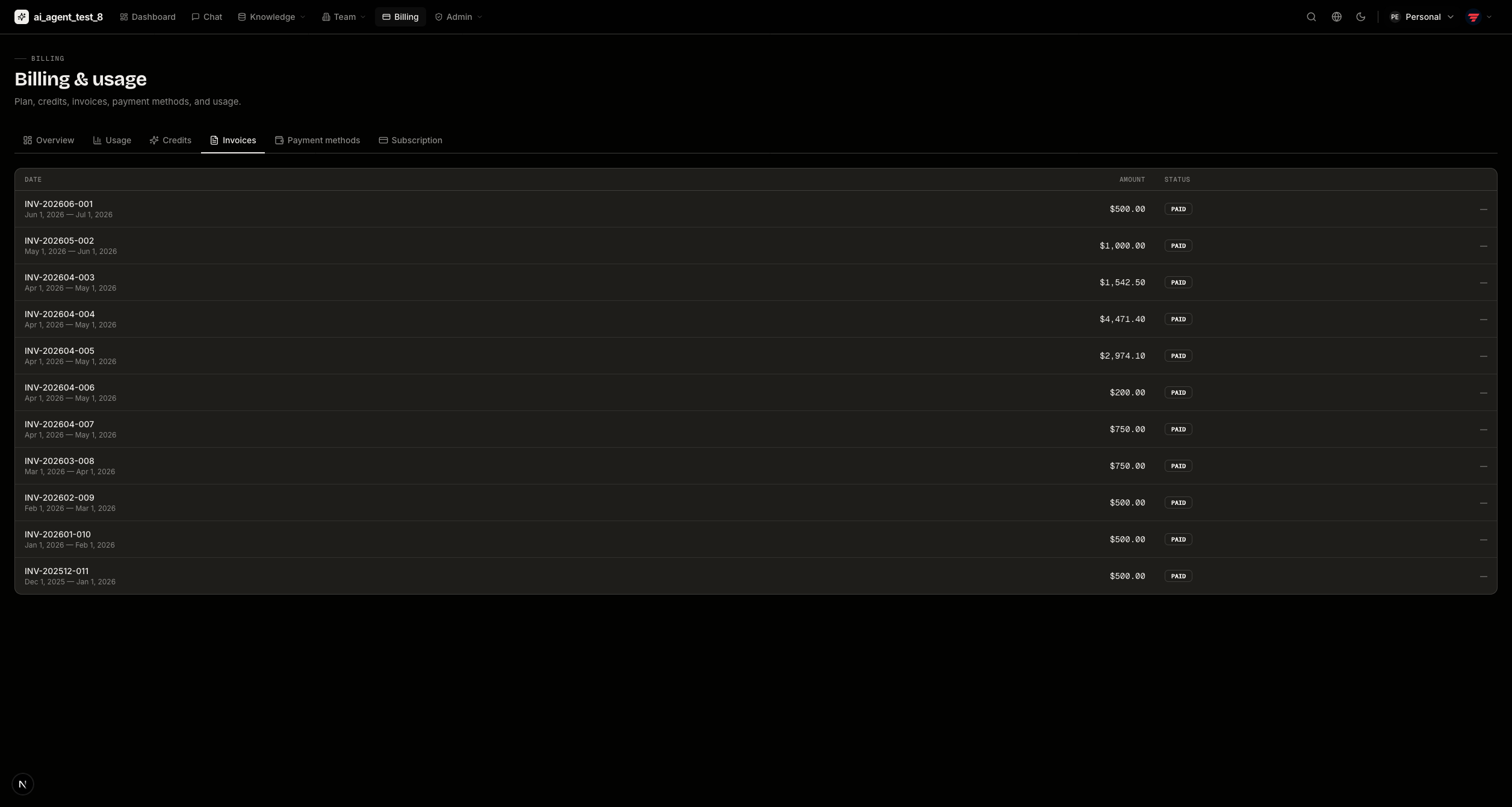 Billing invoices — dark
