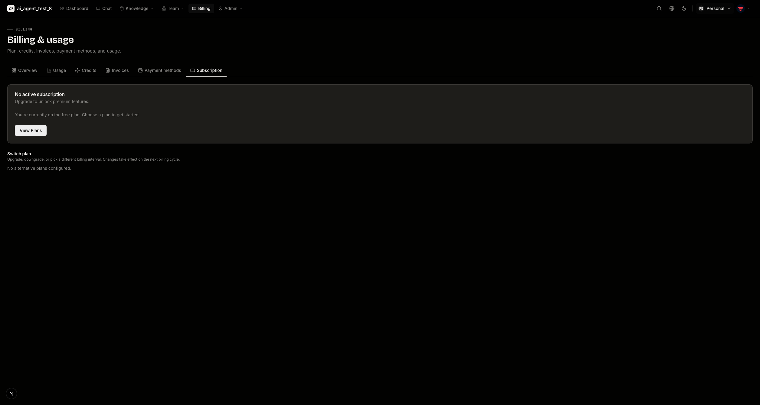 Billing subscription — dark