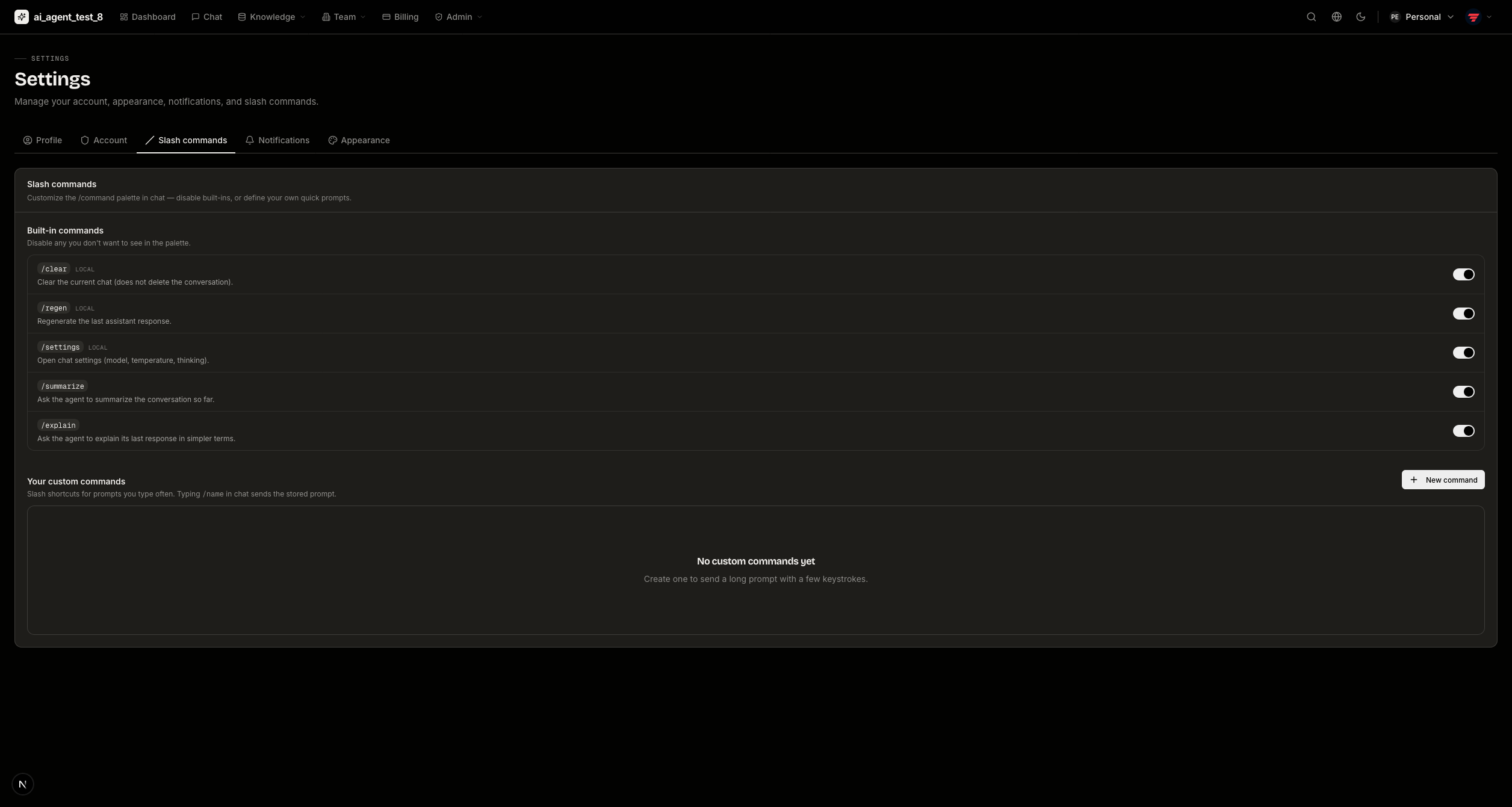 Slash commands — dark