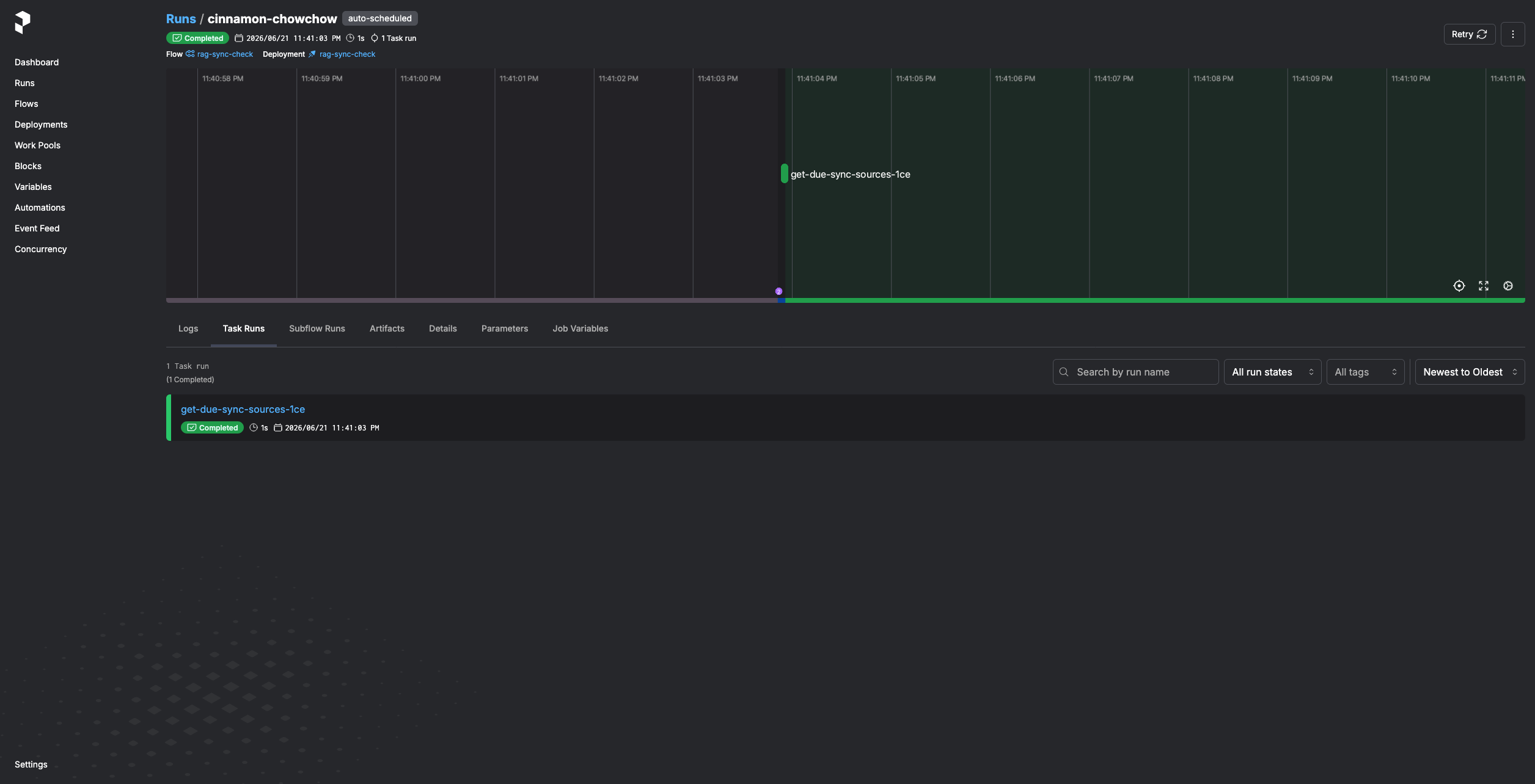 Prefect task timeline